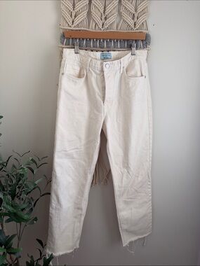 REVICE High-Rise Straight Leg Jeans in Off-White